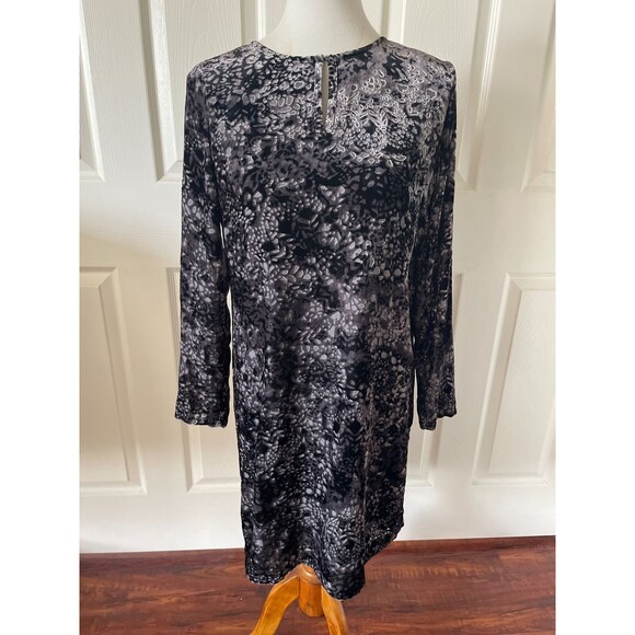 J Jill Womens Shift Dress Size Small Petite Burnout Velvet Lined Black Keyhole - Picture 1 of 11
